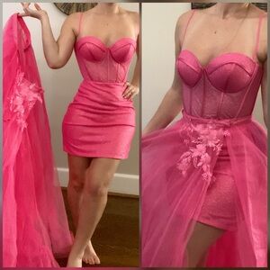 Sparkly pink prom dress with detachable ballgown skirt